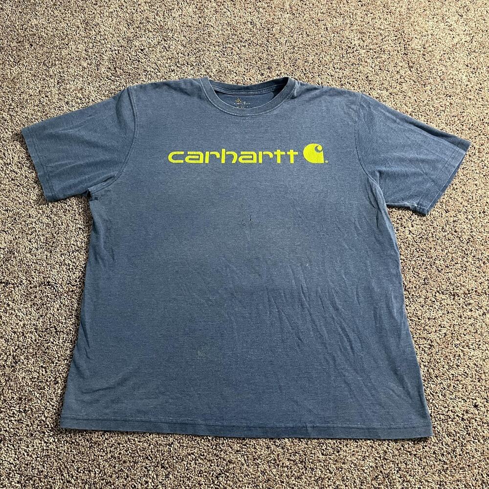 Carhartt Shirt Mens XL Blue Short Sleeve Logo Graphic Workwear Distressed‎ Tee